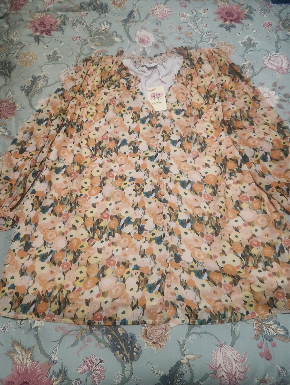 Entro Floral Print Blouse Multi Color Size Extra Large New With Tags